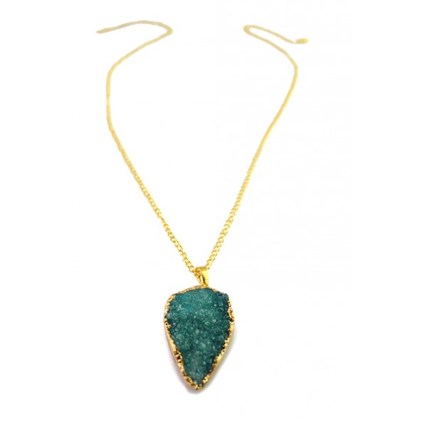 Cyril Emerald Green Teardrop Druzy Stone Pendant Necklace